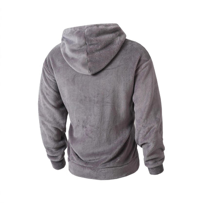 Men's Loose-Fit Hooded Casual Coral Fleece Thermal Pullover Coat