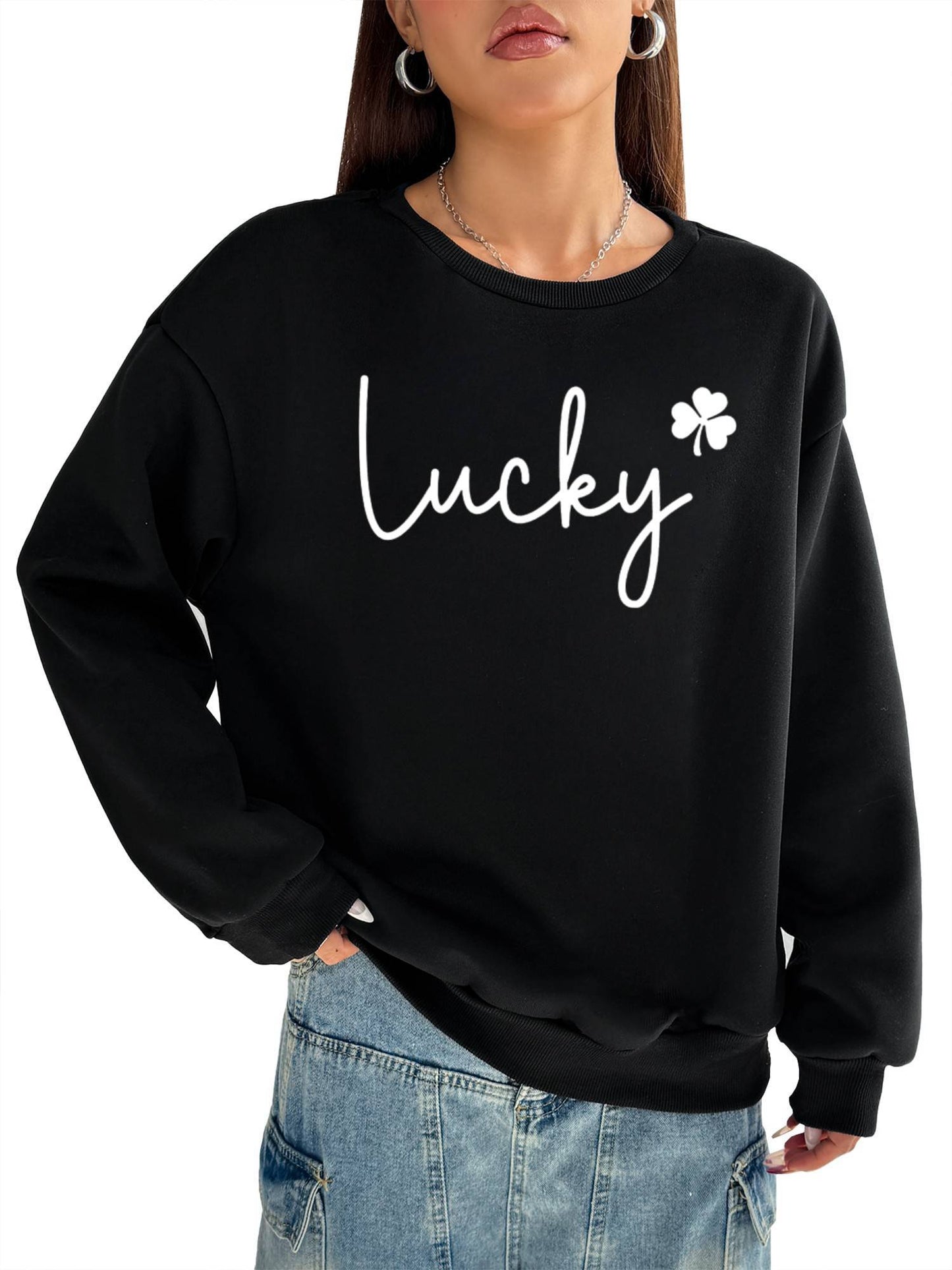 Women's Basic Crew Neck Sweatshirt - Long Sleeve with Pockets