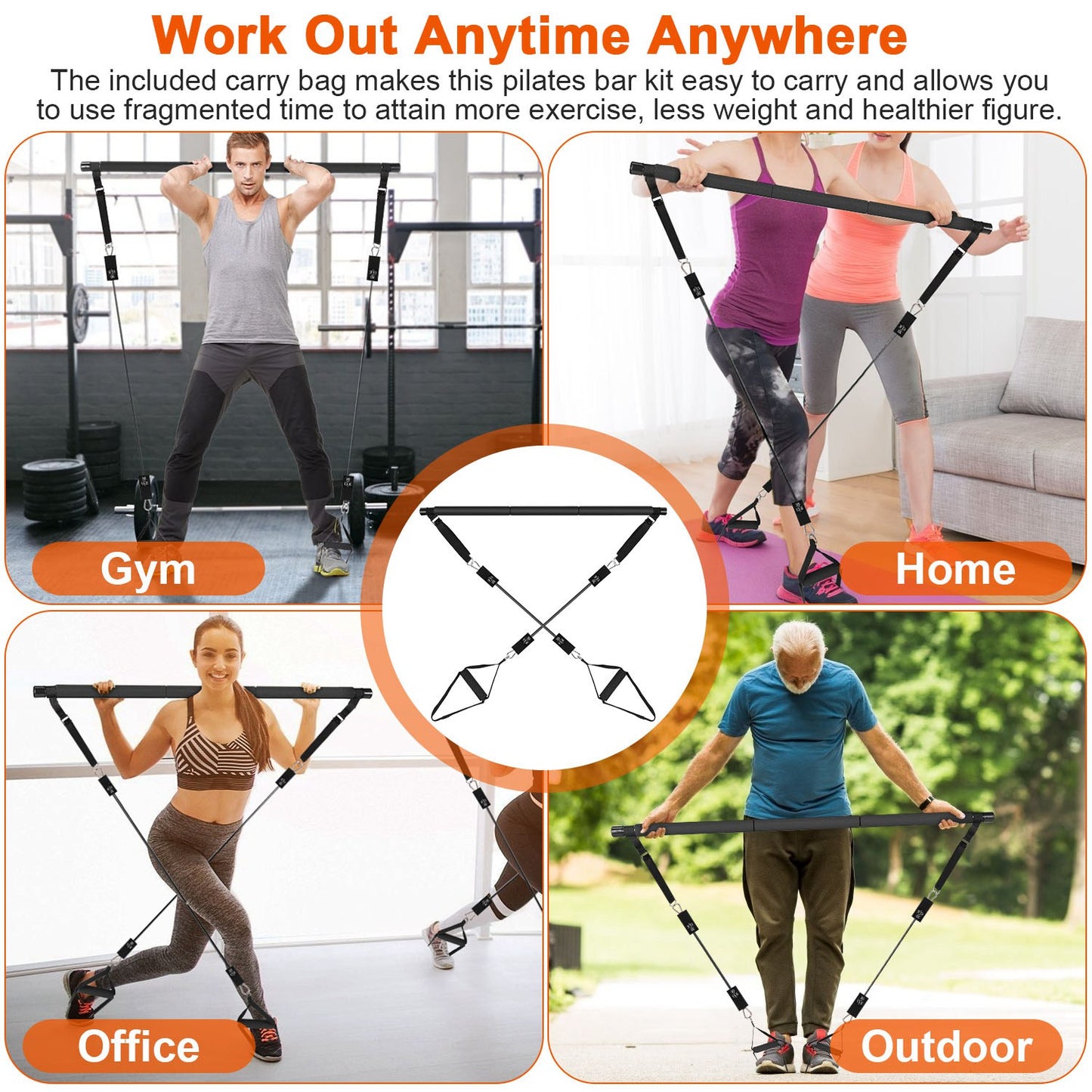 Pilates Bar Kit with Resistance Bands 100LBS/180LBS Full Body Workout Set
