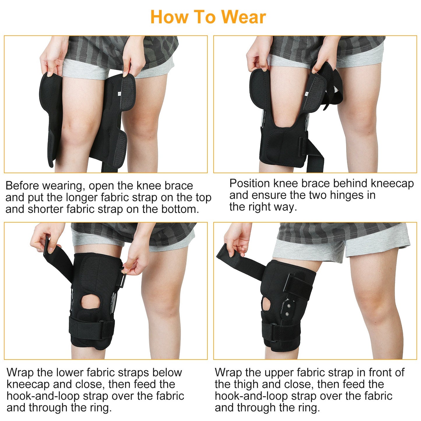 Adjustable Knee Brace with Open Patella & Removable Aluminum Hinges – Neoprene, Sizes M–XXL