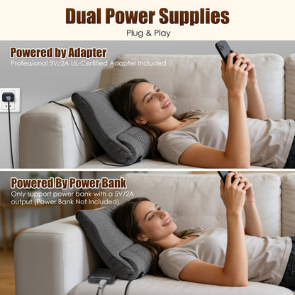 Neck Massager Pillow with Heat & Vibration – 3 Heat Levels, USB-C, 30-Min Timer, Dark Grey