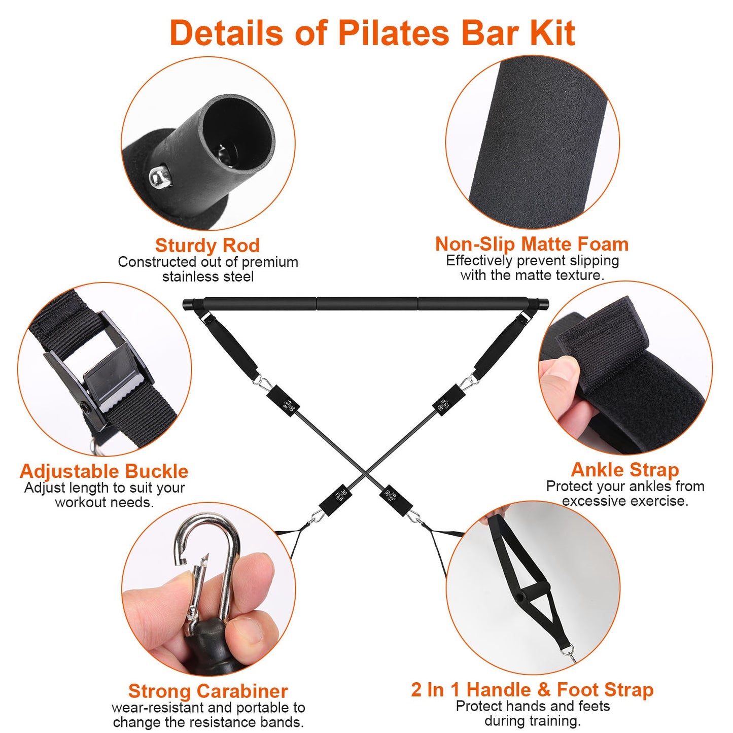 Pilates Bar Kit with Resistance Bands 100LBS/180LBS Full Body Workout Set