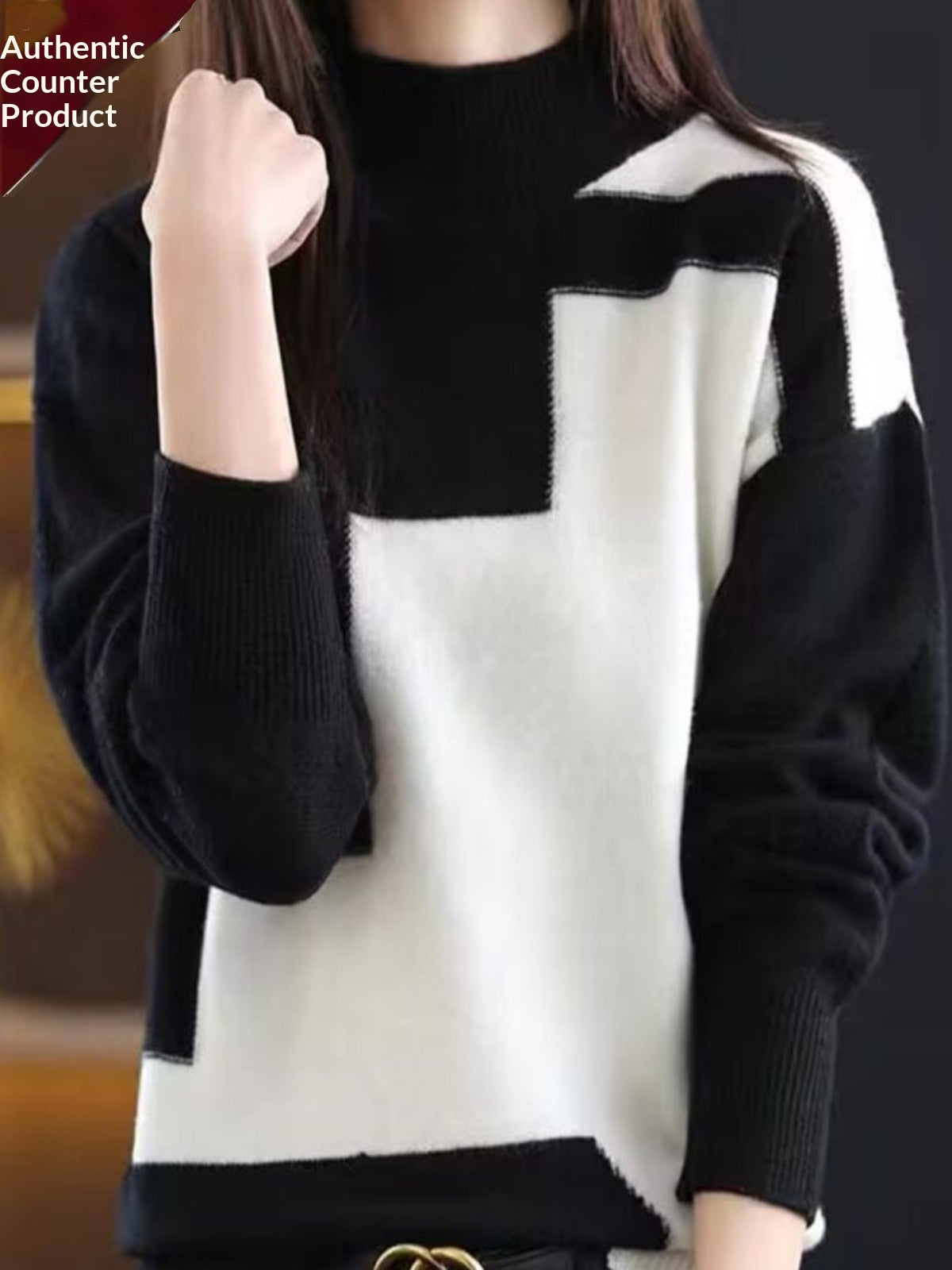 Velvet Sweater New FallWinter Half-Neck Knit Pullover