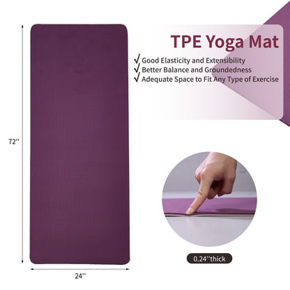 TPE Yoga Mat 72"x24" – Non-Slip, 6mm Thick, Lightweight | Purple