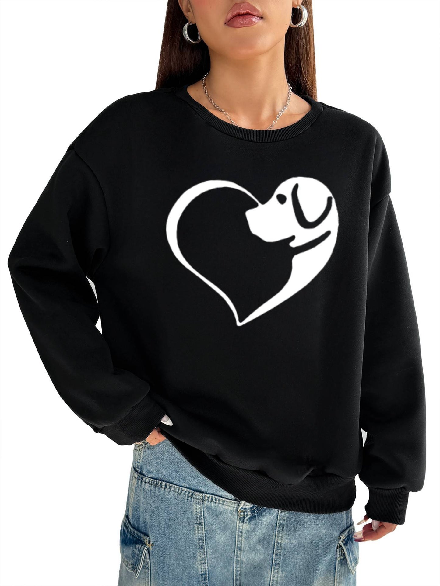 Women's Crew Neck Sweatshirt with Pockets - Comfortable Long Sleeve Top